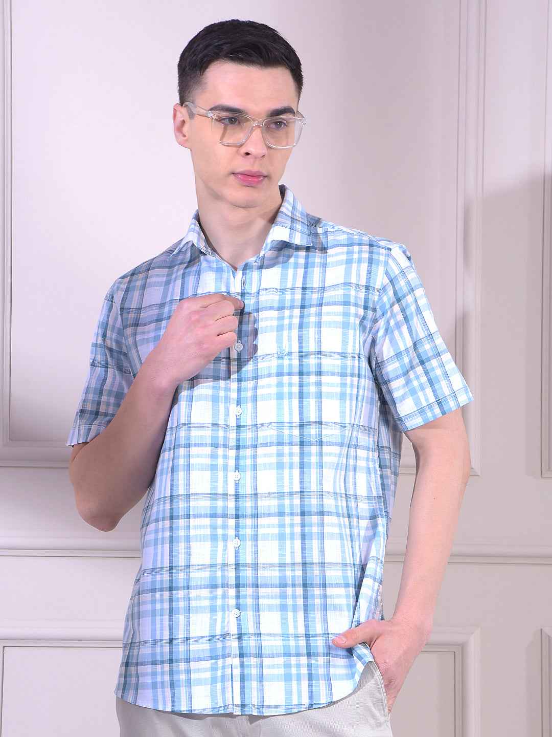 Blue 100% Cotton Checked Shirt
