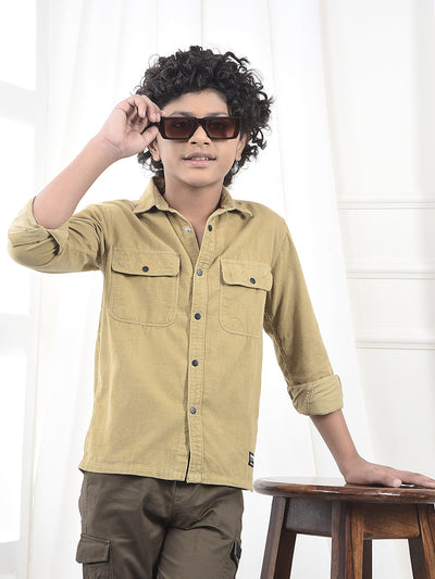 Beige 100% Cotton Corduroy Shirt