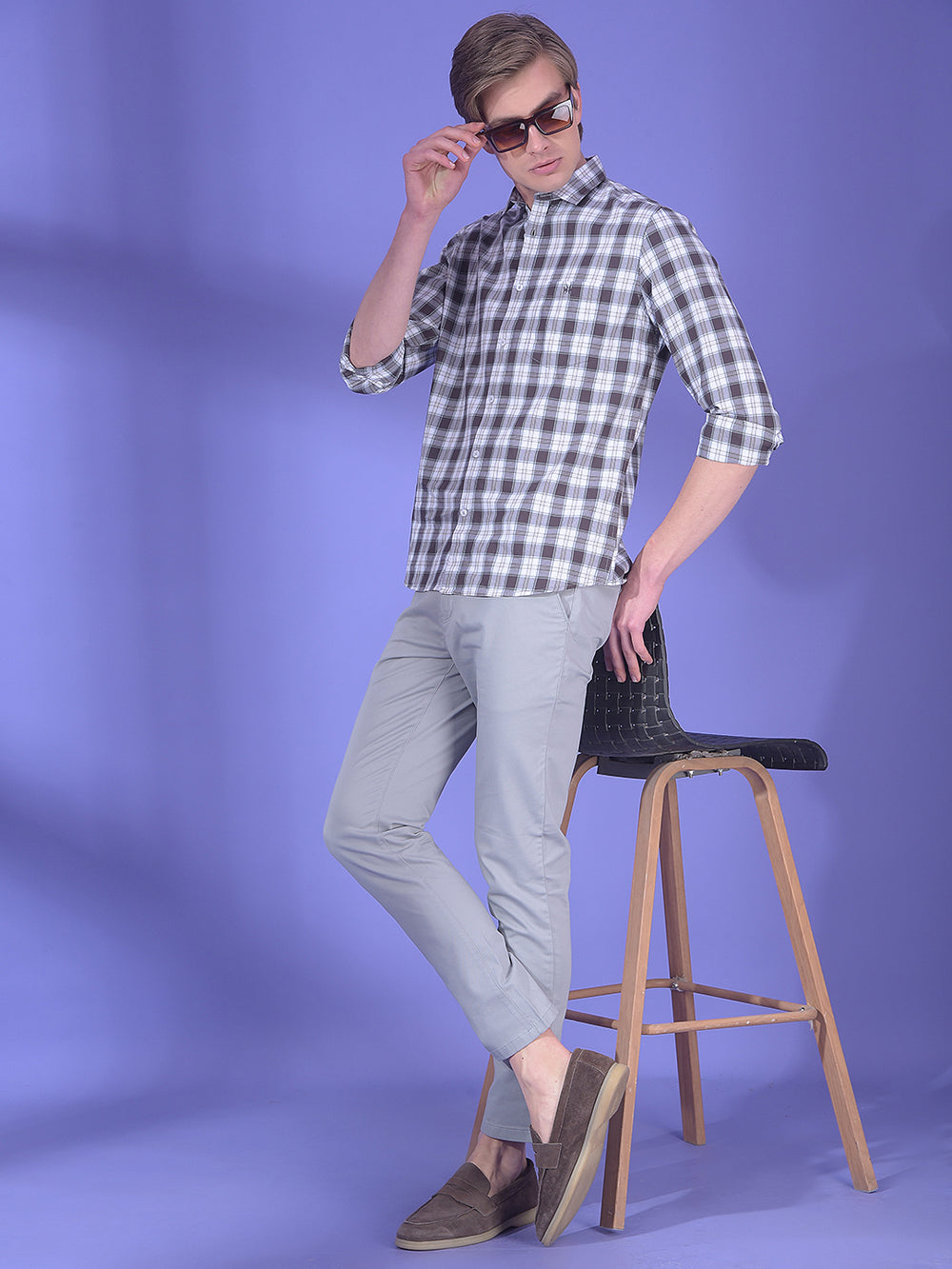 Brown Checked 100% Cotton Shirt