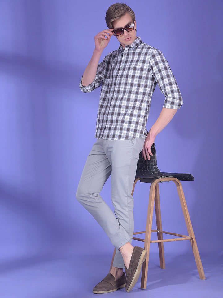 Brown Checked 100% Cotton Shirt
