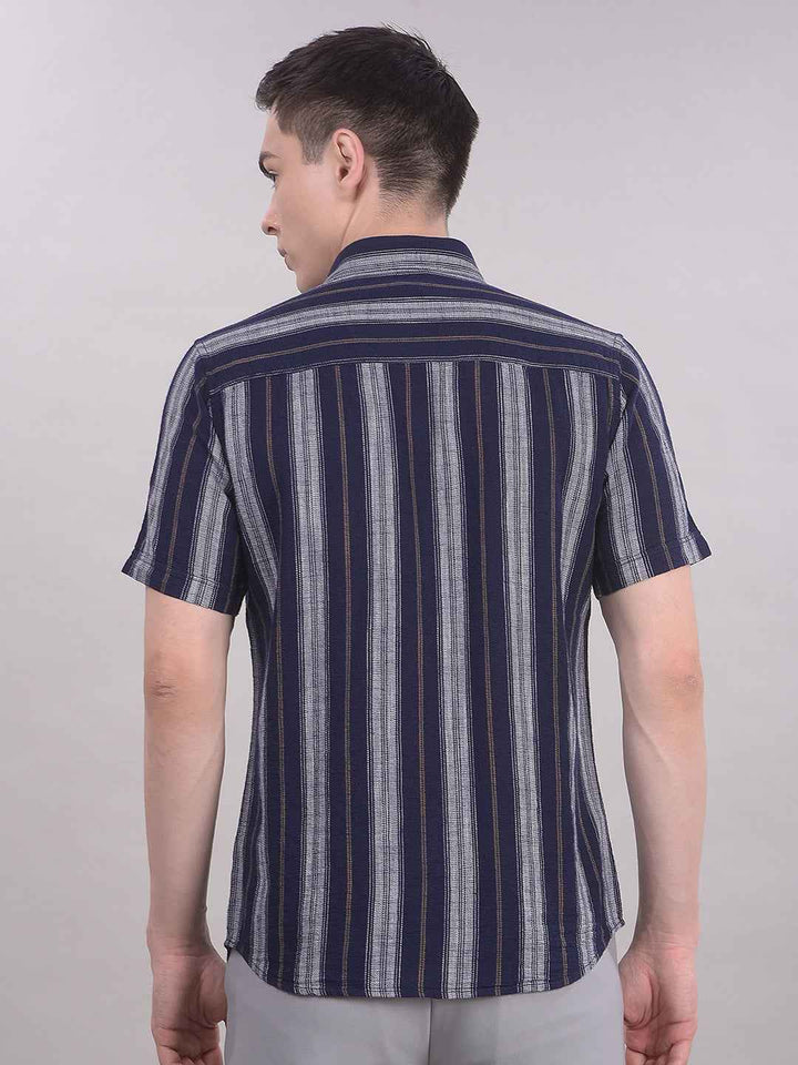 100% Cotton Navy Blue Vertical Stripes Shirt