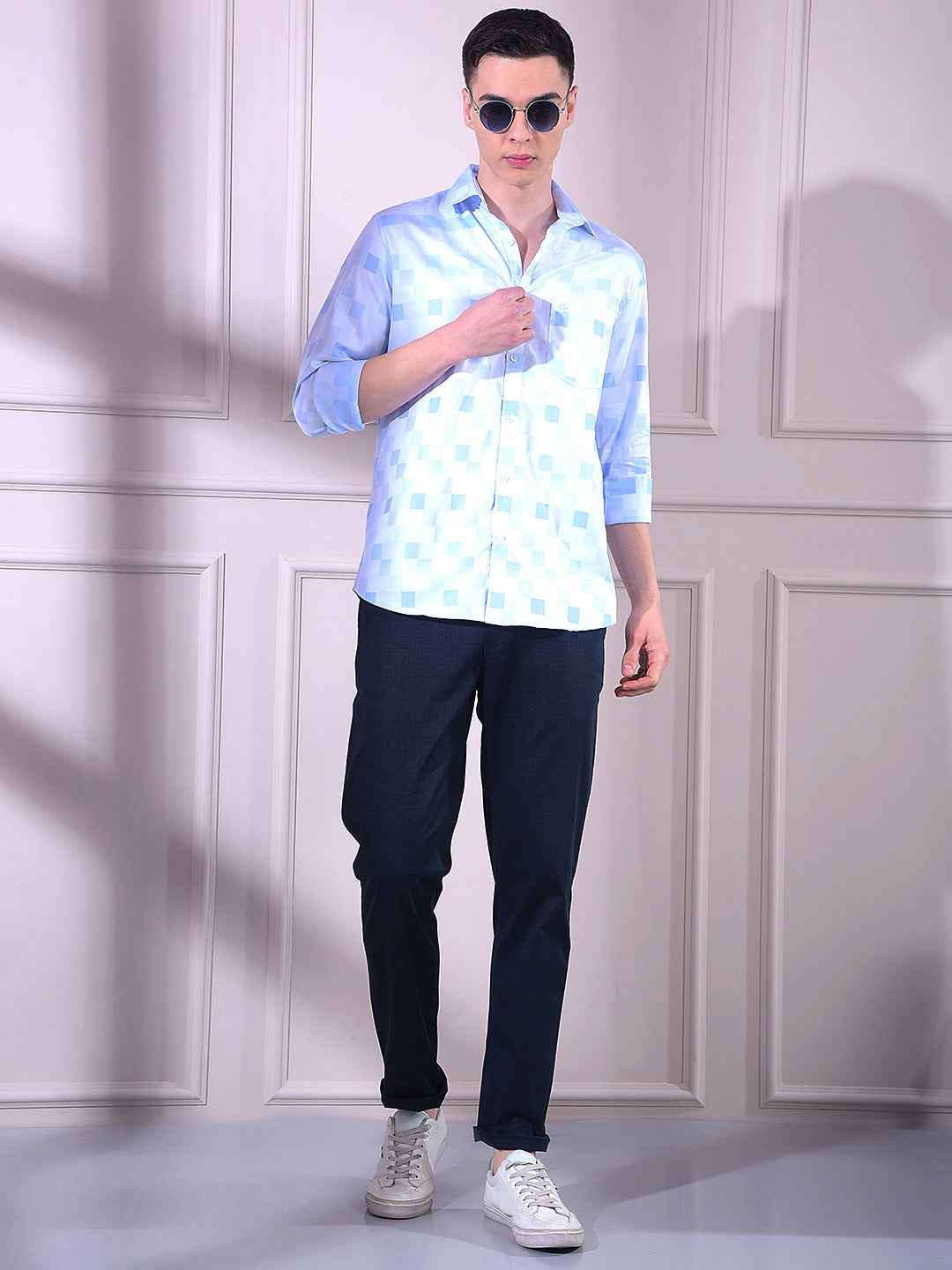 Blue Printed 100% Cotton Shirt