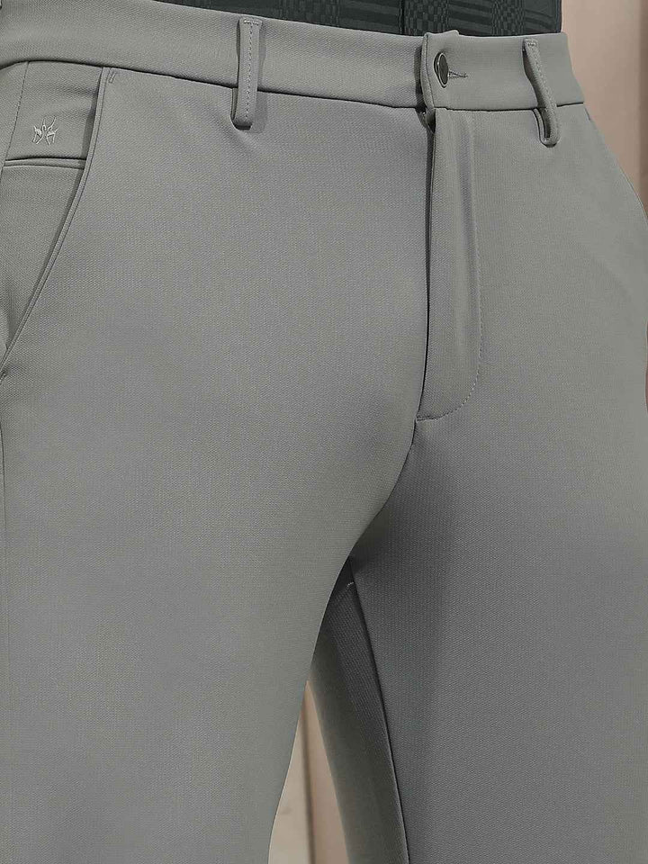 Textured Grey Knit Casual Trousers
