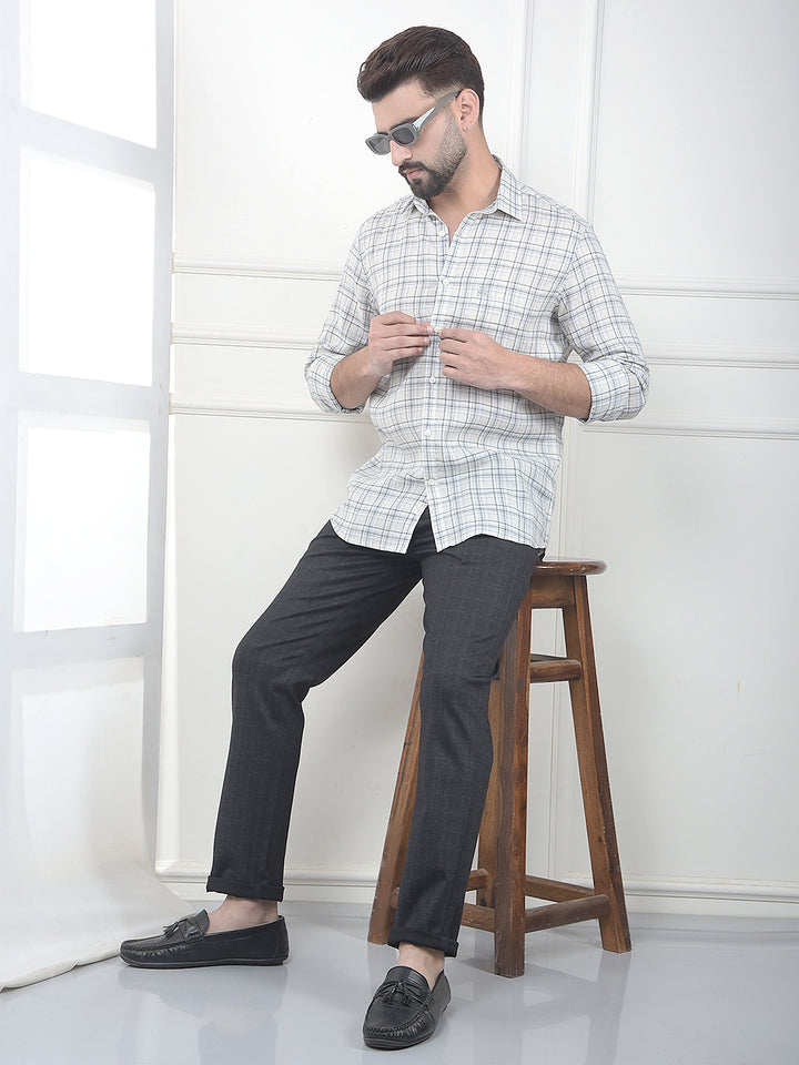 Cinereous Grey Checked Linen Shirt