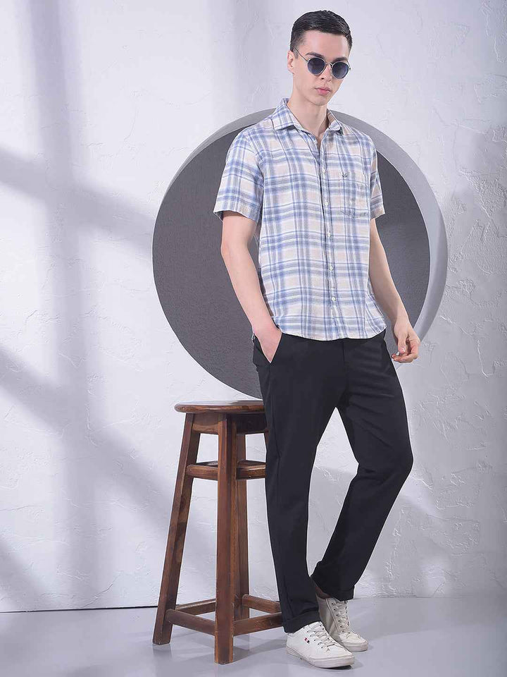 Blue Checked Linen Shirt