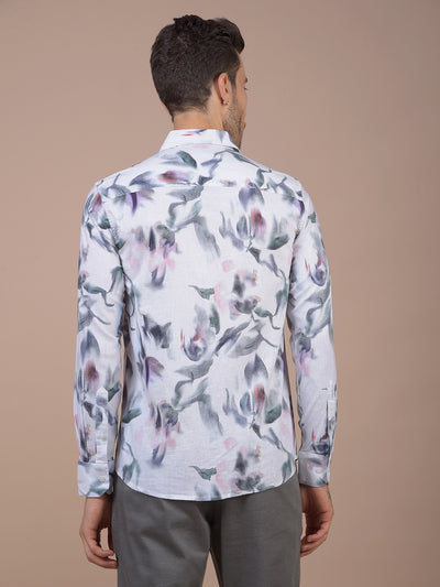 Multi-Color Floral Print Linen Shirt