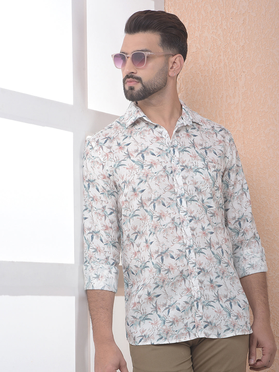 Multi-Color Floral Print Linen Shirt