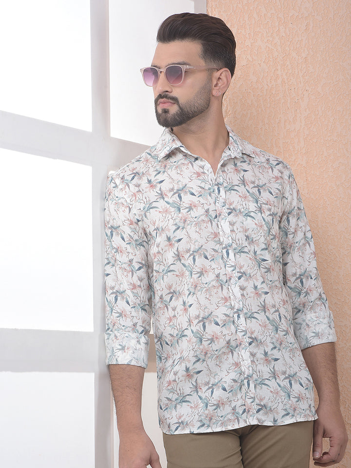 Multi-Color Floral Print Linen Shirt