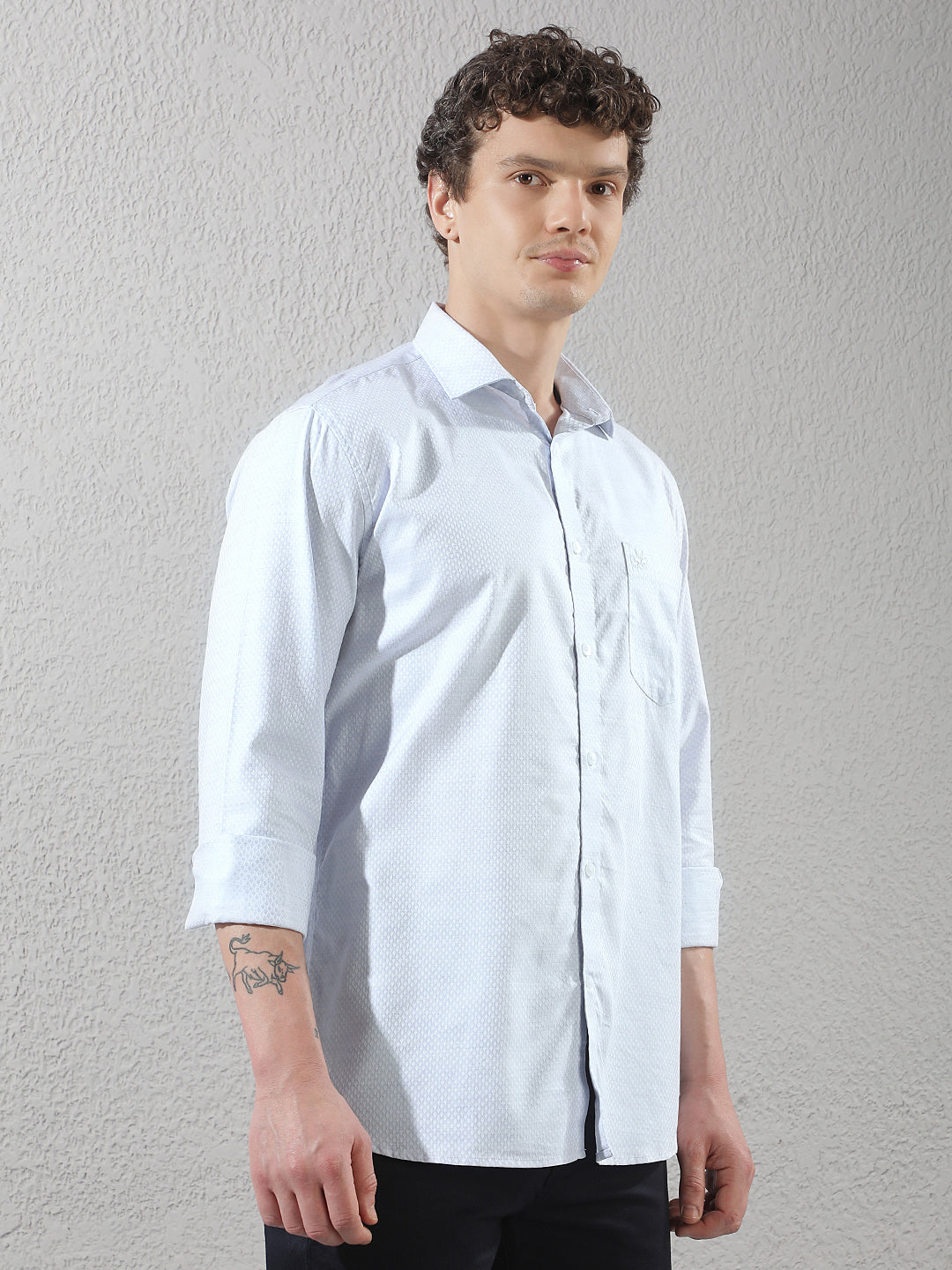 Minimalist Sapphire Blue Jacquard Shirt