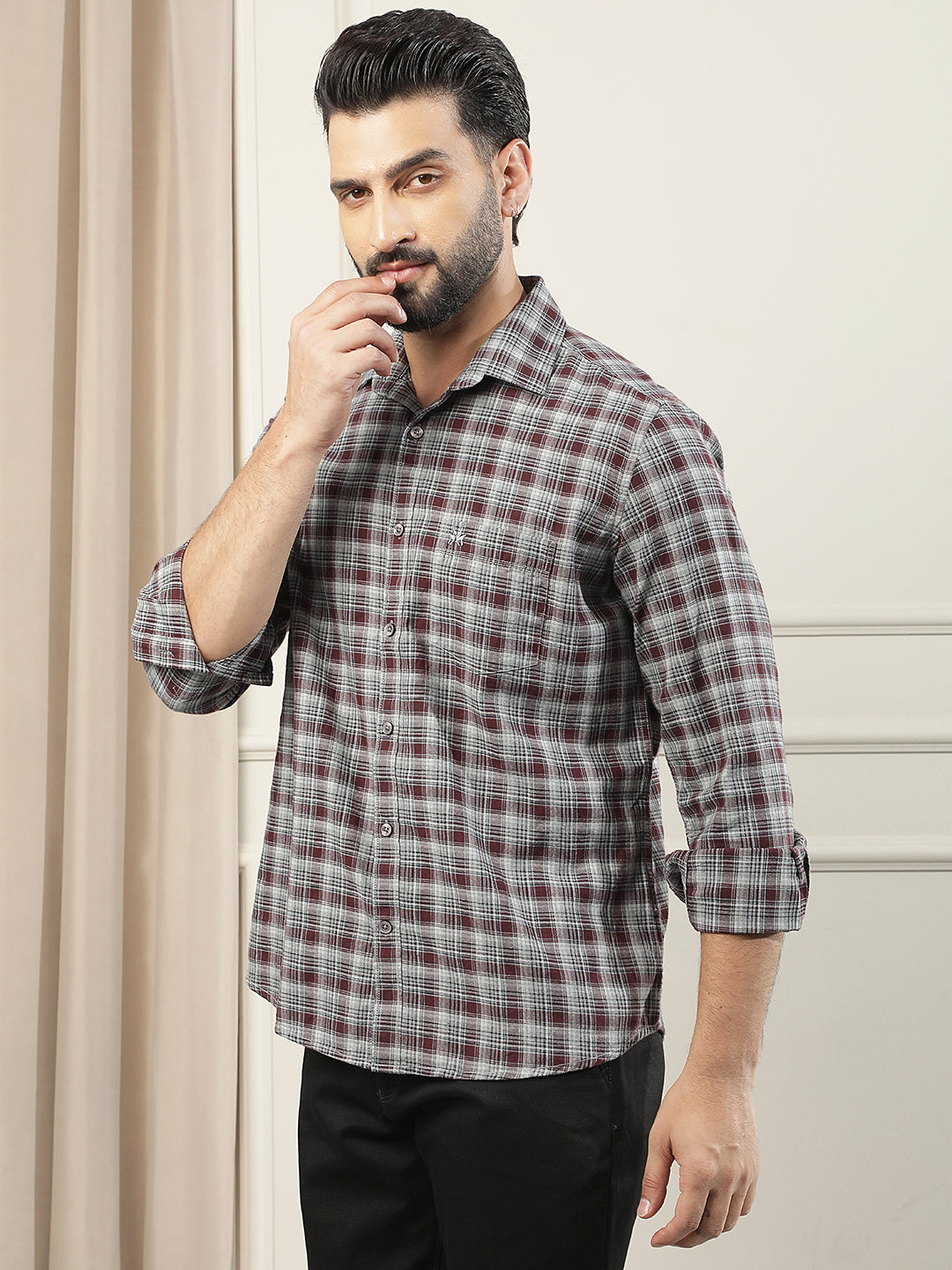 Purple Checked 100% Cotton Shirt