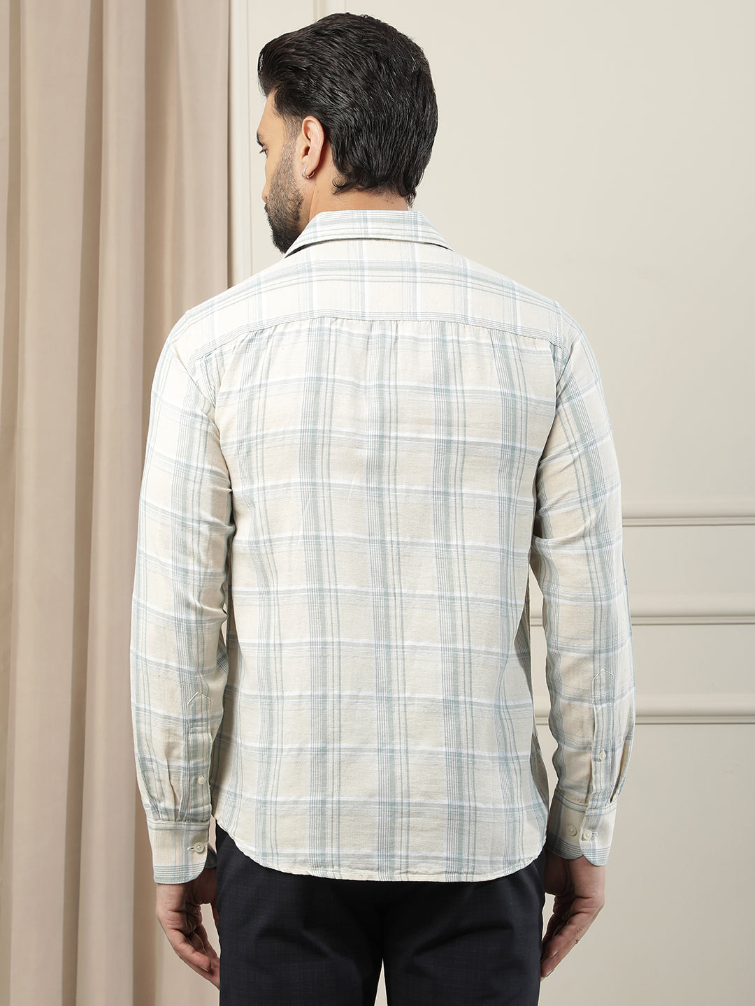 Green Linen Checked Shirt