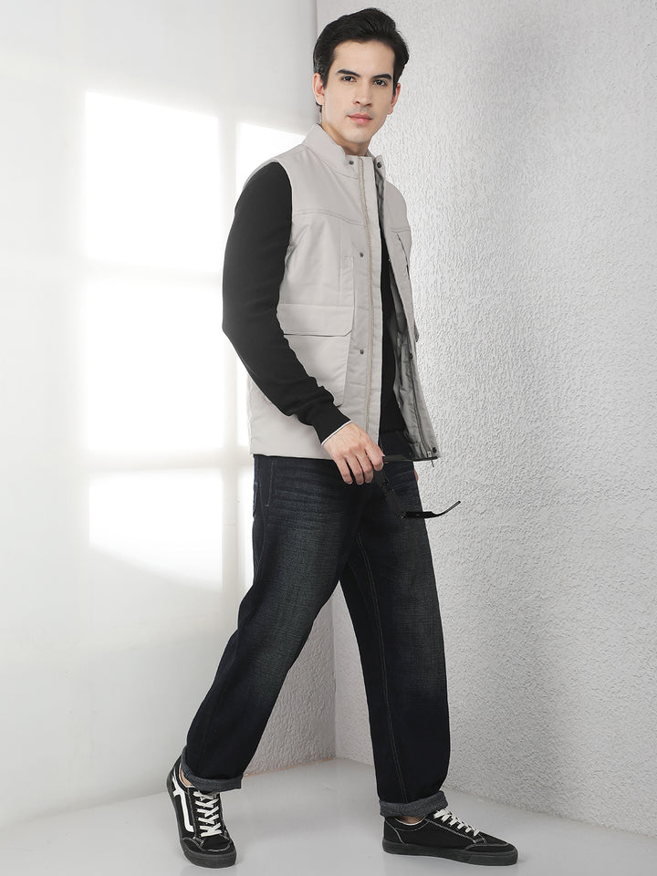 Beige Utility Sleeveless Jacket