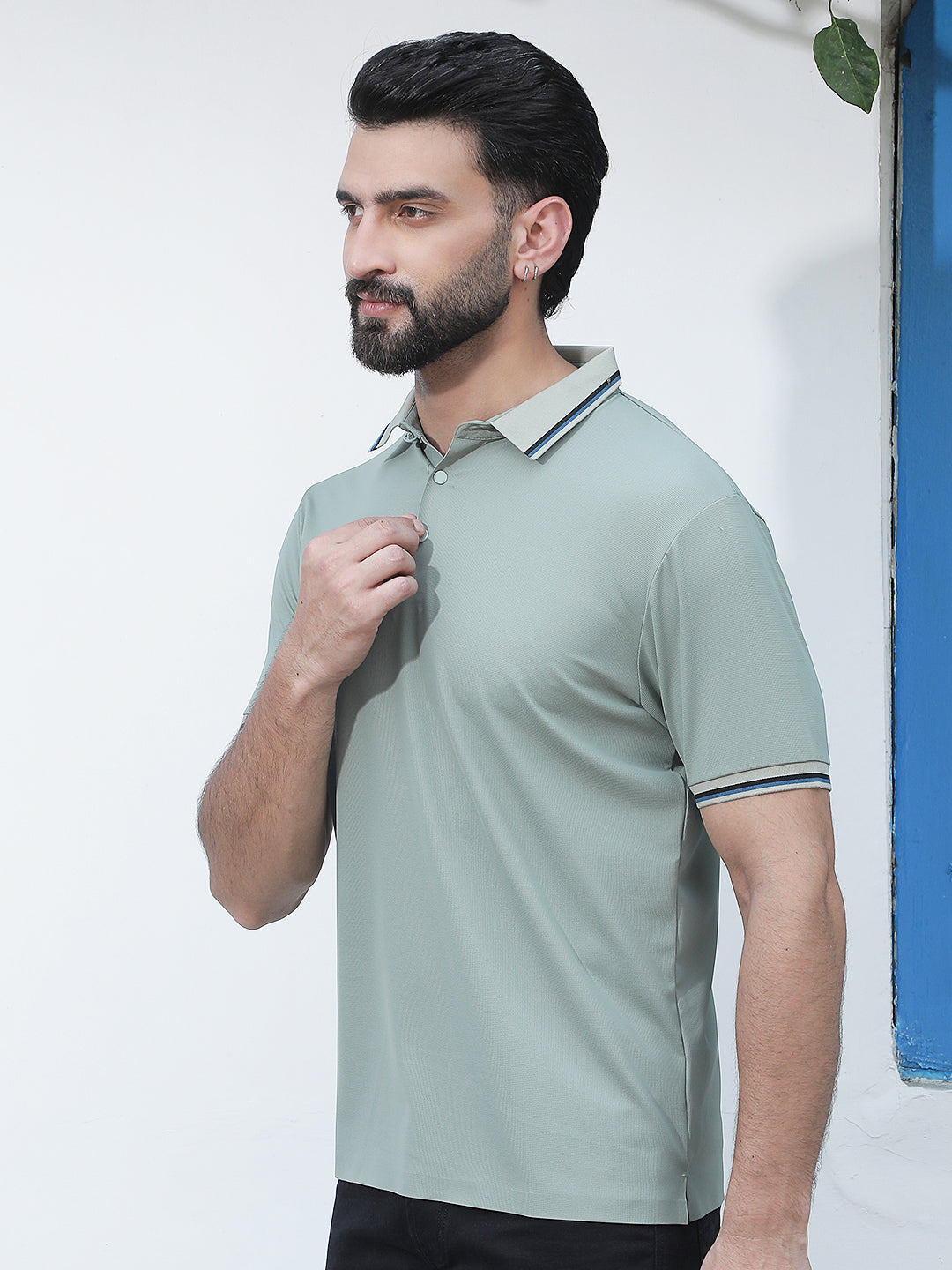 Green Polo Neck Knitted T-Shirt