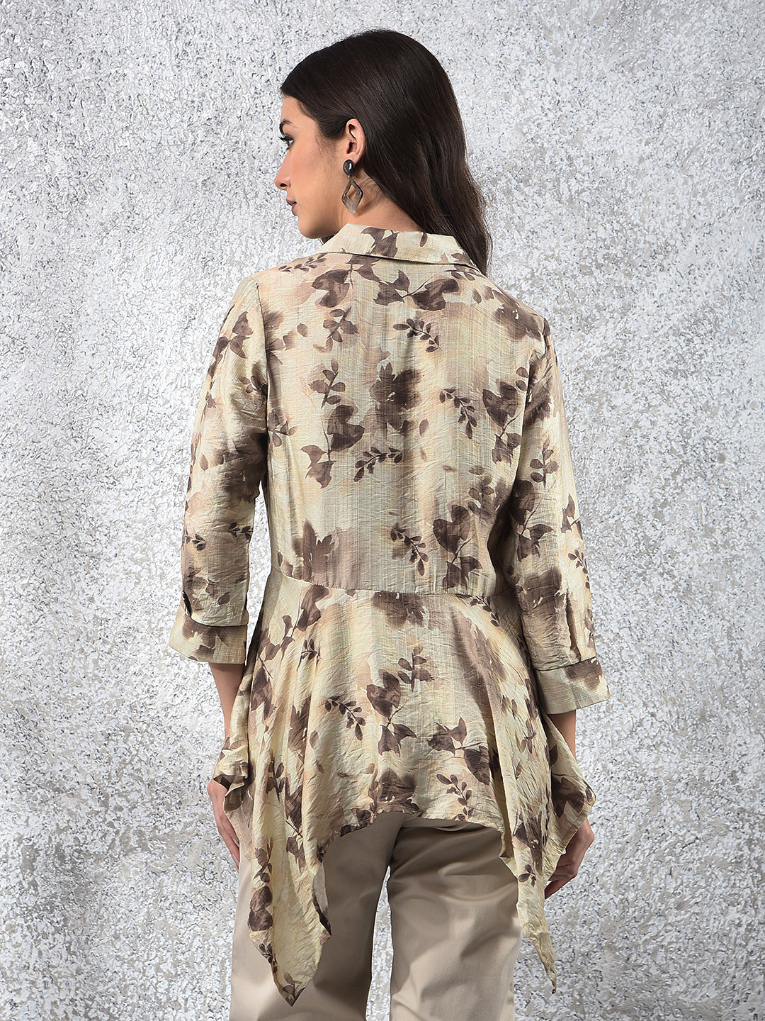Green Floral Print Mid-Thigh Length Top