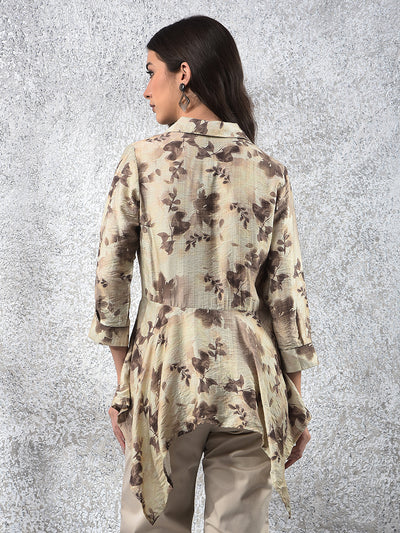 Green Floral Print Mid-Thigh Length Top
