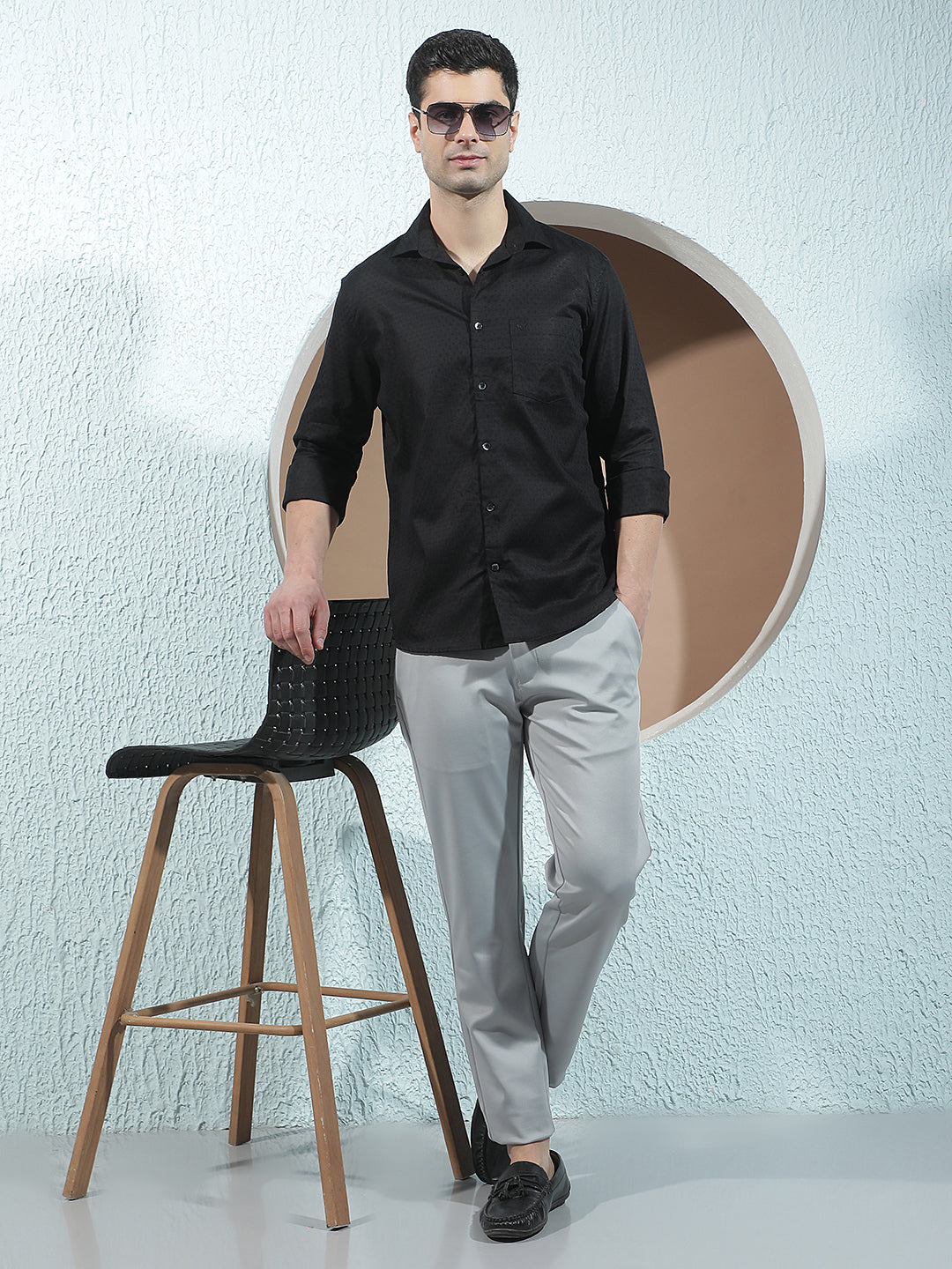 Structured Obsidian Black Jacquard Shirt