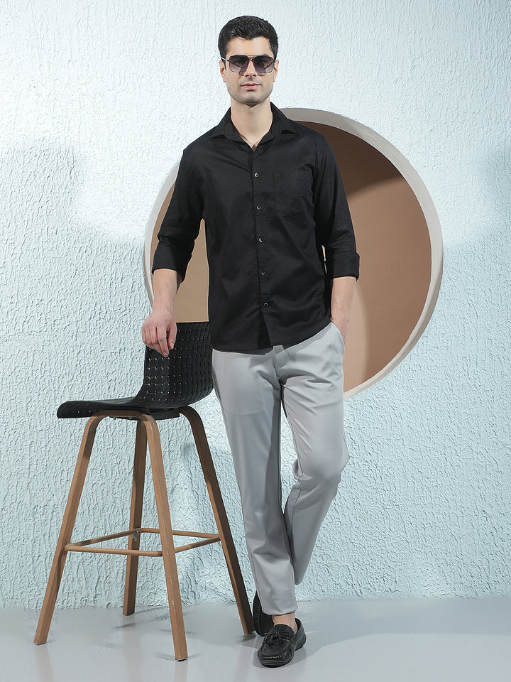 Structured Obsidian Black Jacquard Shirt