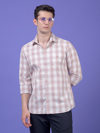 Peach Checked 100% Cotton Shirt