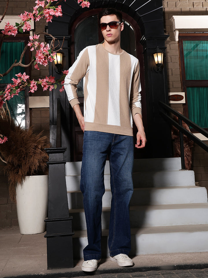 Beige Vertical Striped Sweatshirt