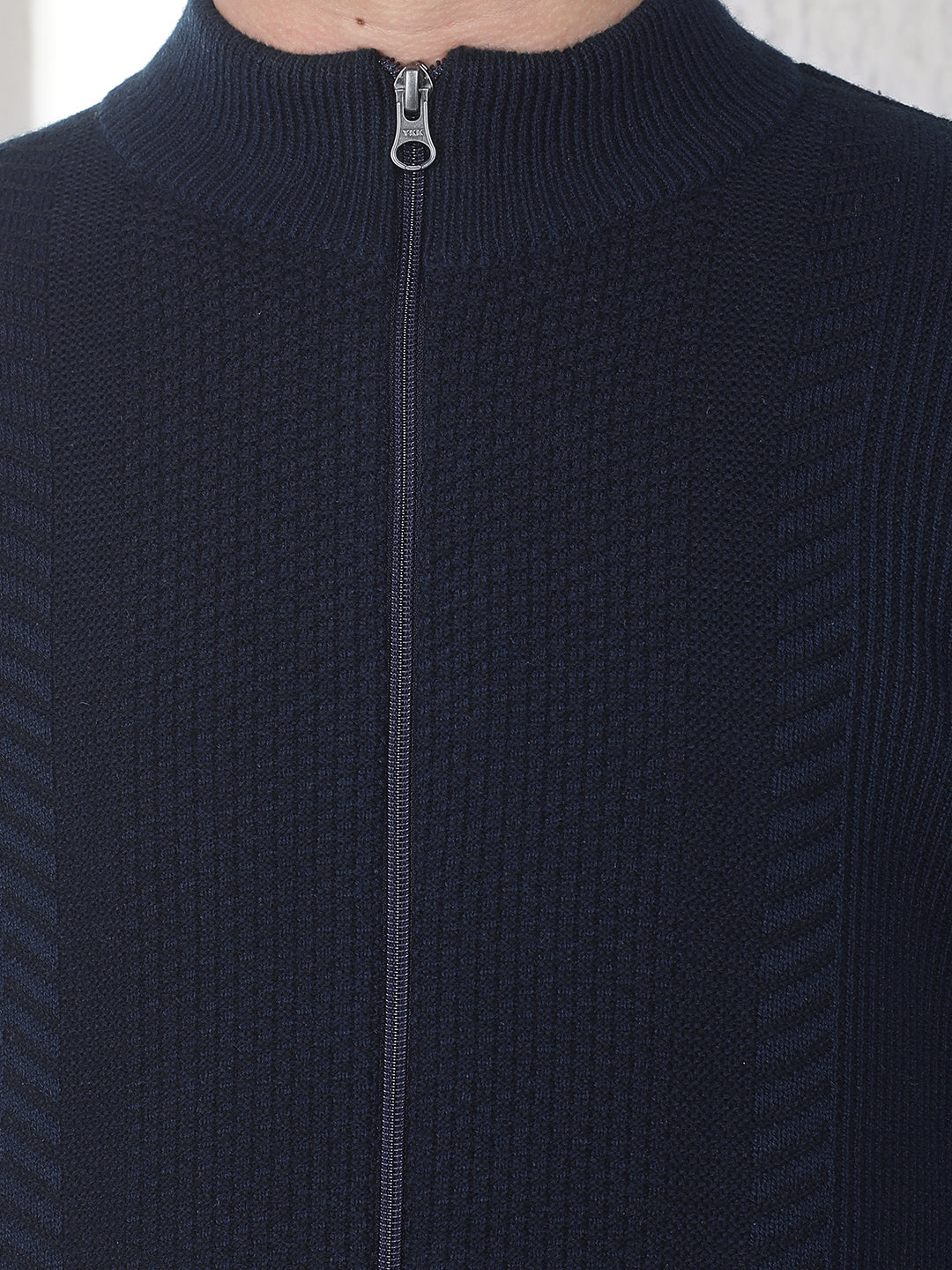 Navy Blue Jacquard Knitted Cardigan