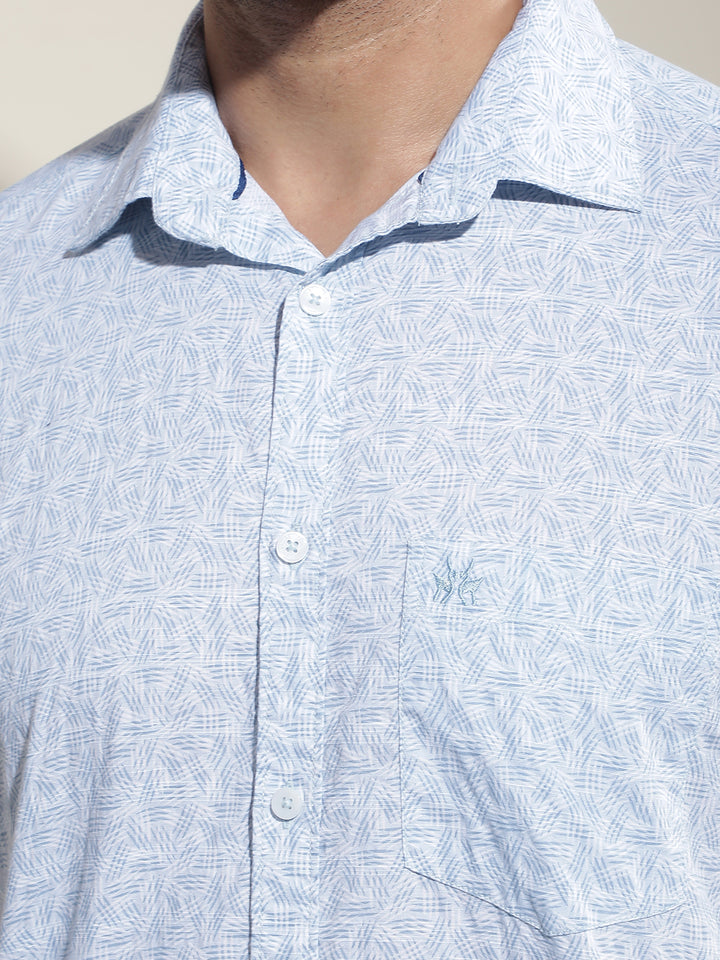 Sky Blue Geometric Printed Shirt