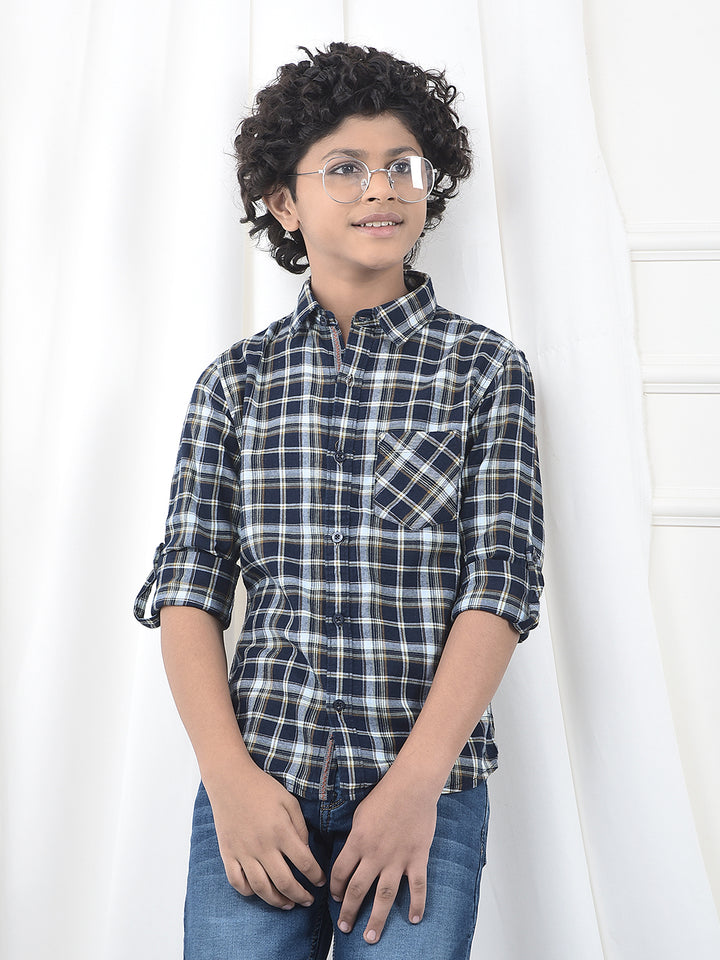Navy Blue Checked 100% Cotton Shirt