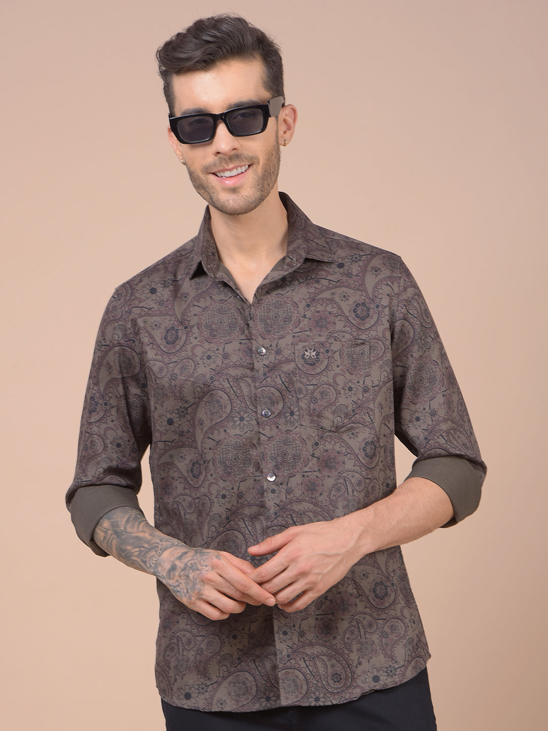Brown Floral Print Shirt