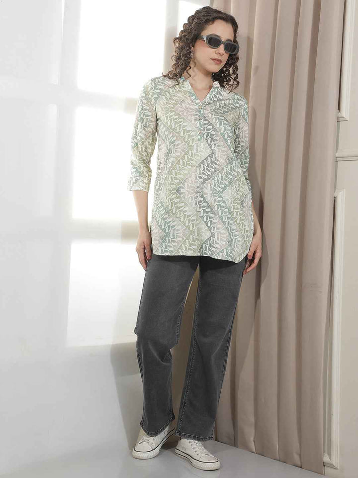 Green Abstract Printed Top