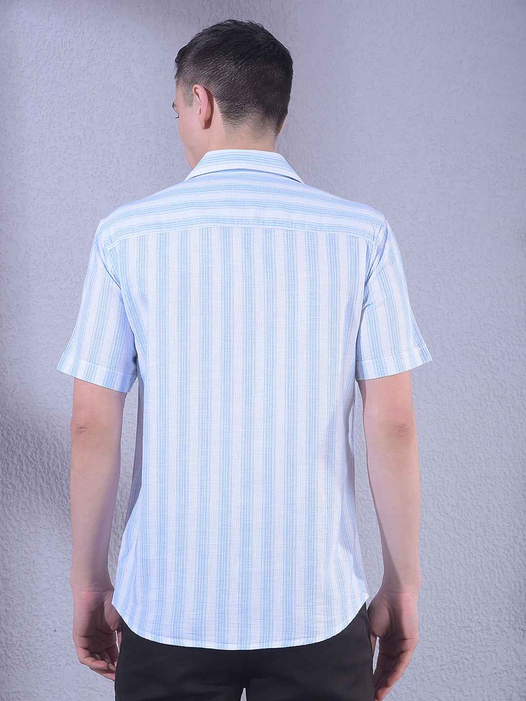 Blue 100% Cotton Vertical Stripes Shirt