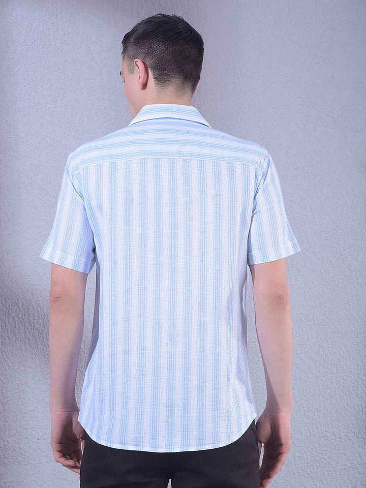 Blue 100% Cotton Vertical Stripes Shirt