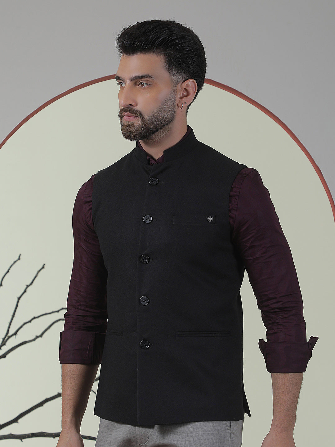 Jet Black Sleeveless Waistcoat