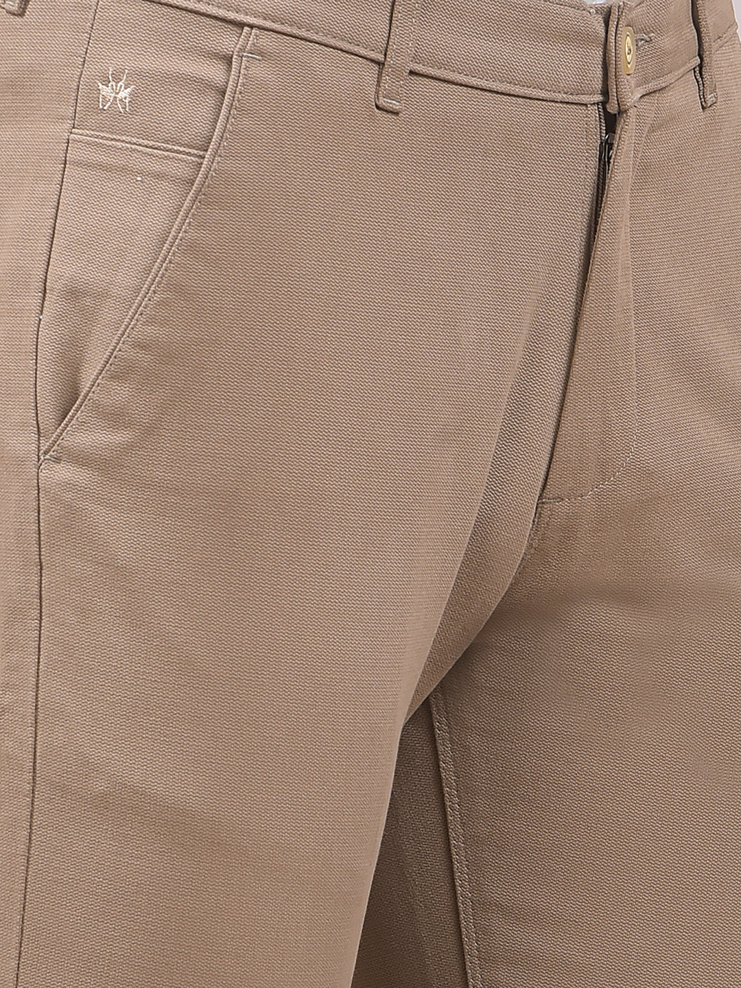 Stone Khaki Textured Fit Trousers