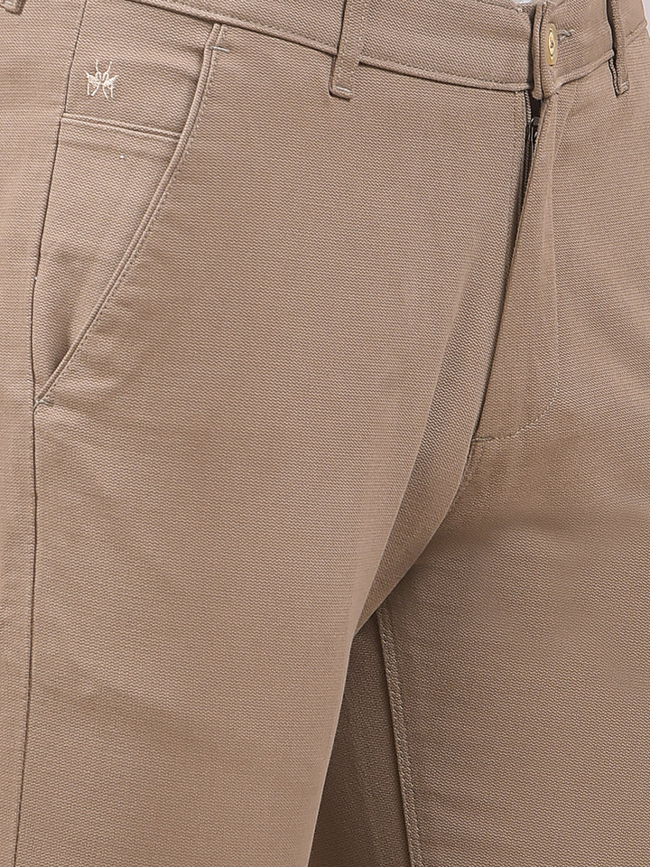 Stone Khaki Textured Fit Trousers