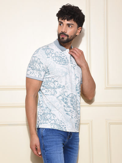 Green Floral Print Polo-Neck T-Shirt