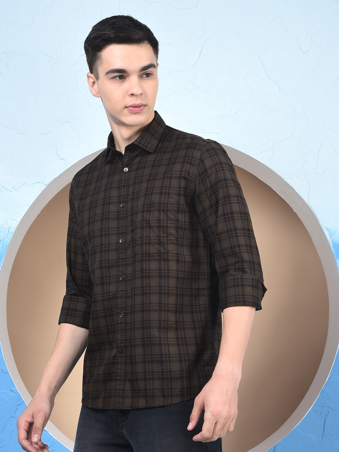 Brown Checked 100% Cotton Shirt
