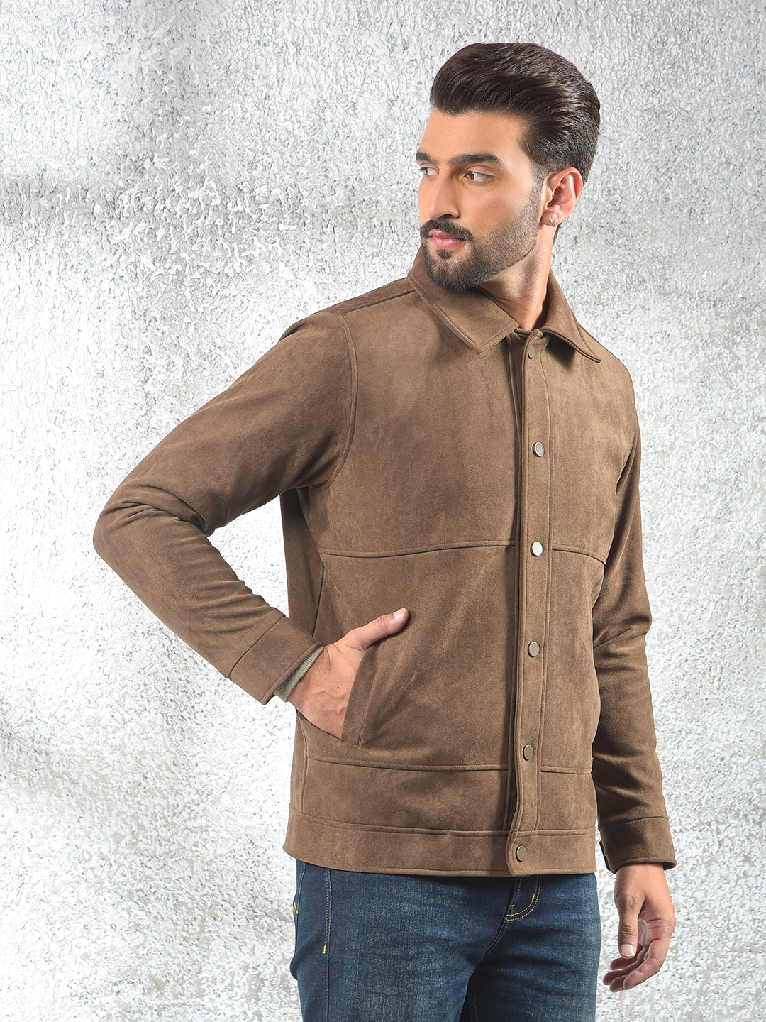 Stretch Fabric Brown Shacket
