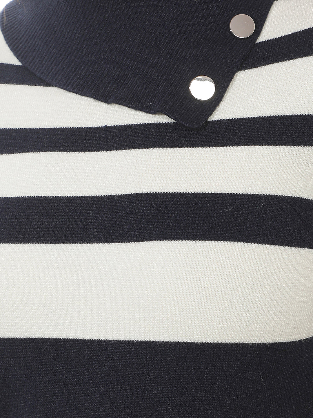 Navy Blue Horizontal Stripes High Neck Sweater