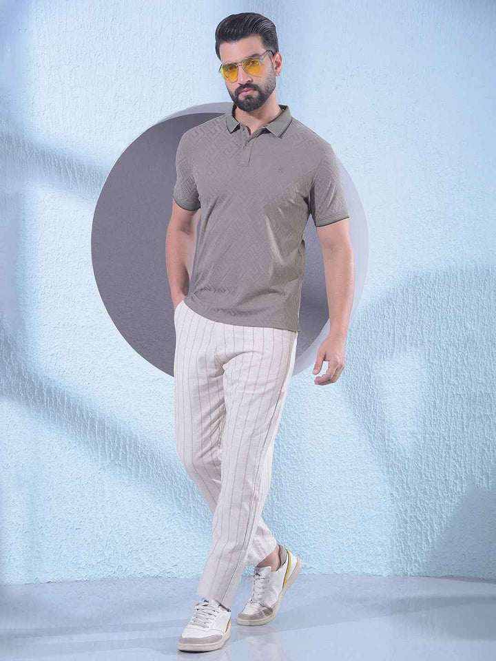 Olive Jacquard Polo Neck T-Shirt