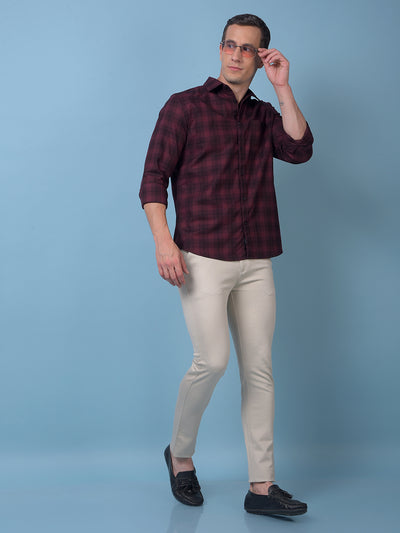 Maroon Checked 100% Cotton Shirt
