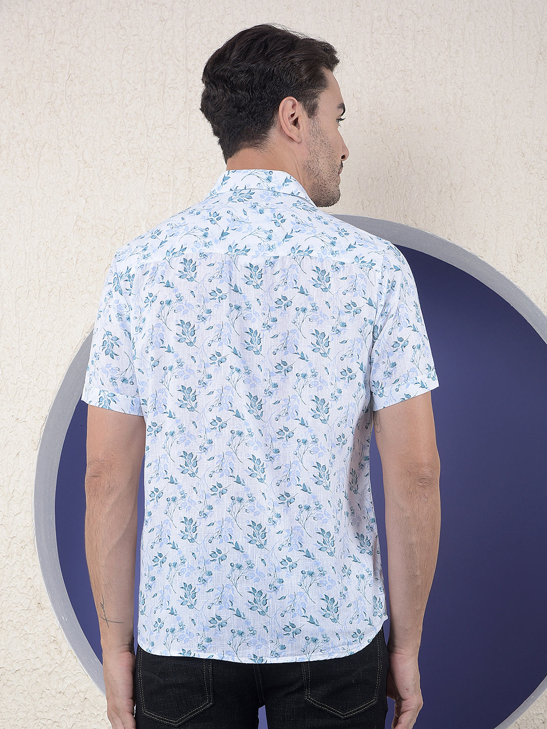 Printed Linen Blue Shirt