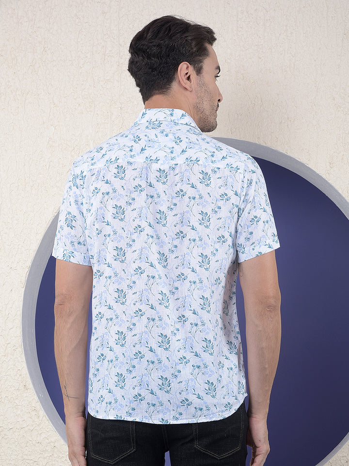 Printed Linen Blue Shirt