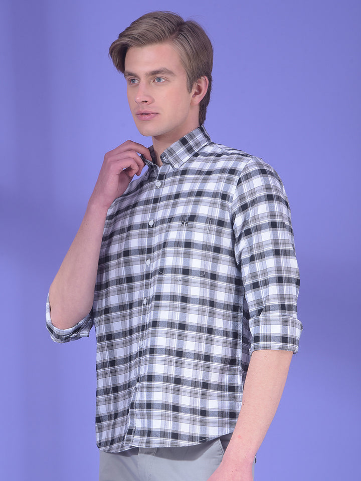 Grey Checked Button-Down Collar 100% Cotton Shirt