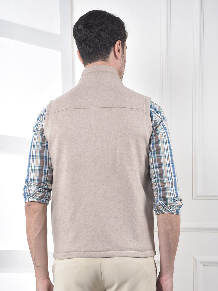 Beige Sleeveless Puffer Jacket
