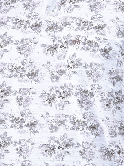 White Floral Print Polo Neck T-Shirt