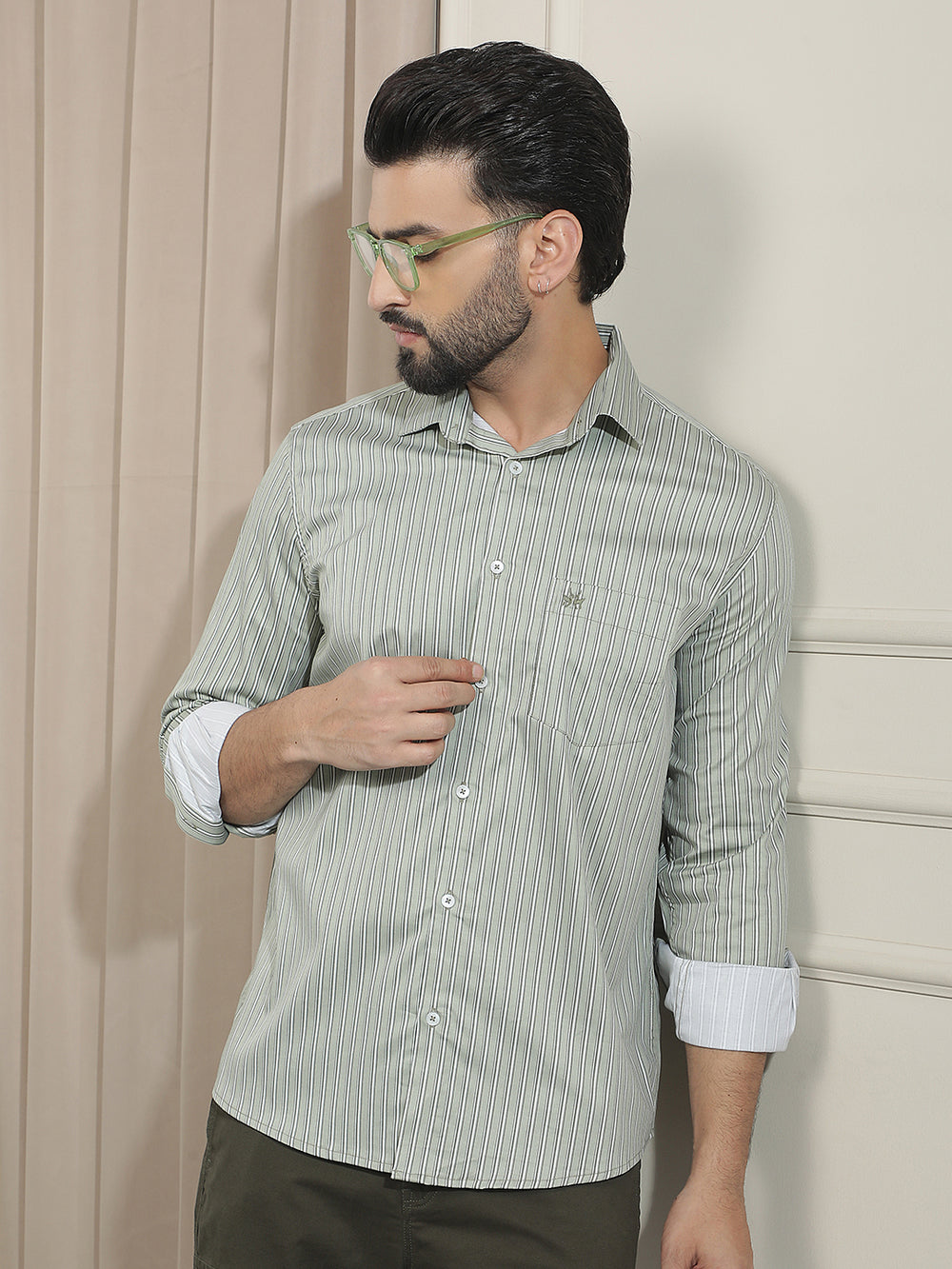 Green Vertical Stripes Shirt