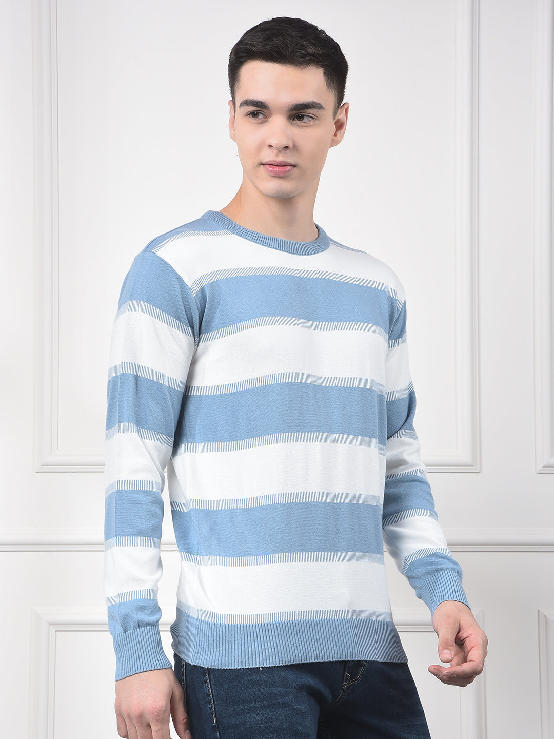 Blue Horizontal Stripes 100% Cotton Sweater