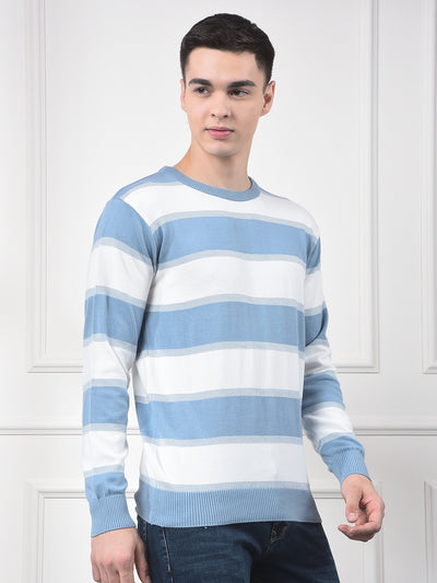 Blue Horizontal Stripes 100% Cotton Sweater