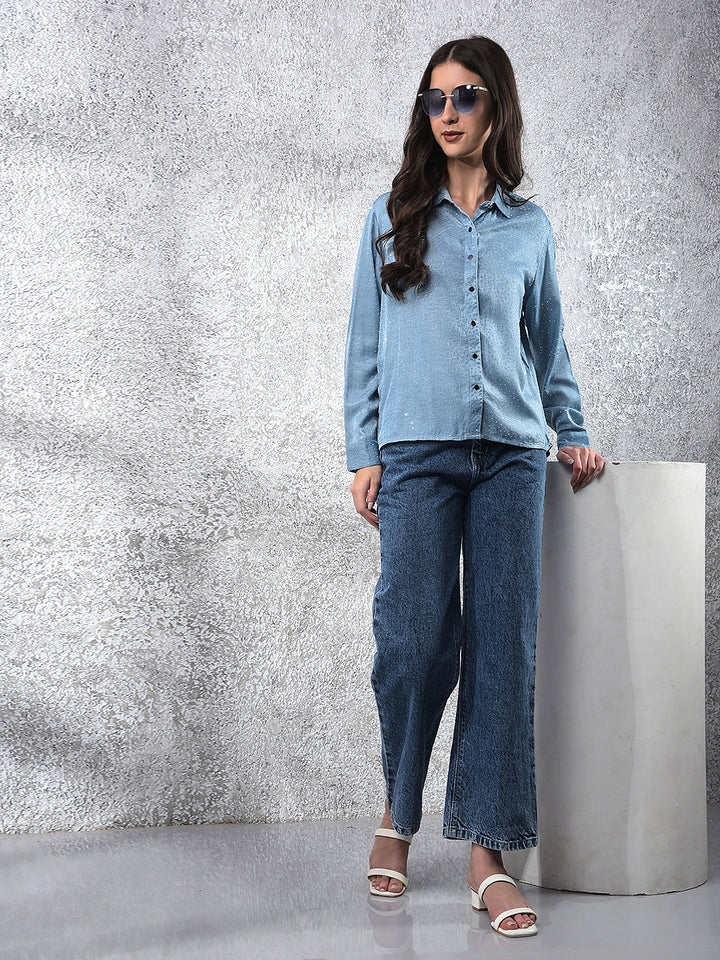 Blue Embellished Chic Shirt