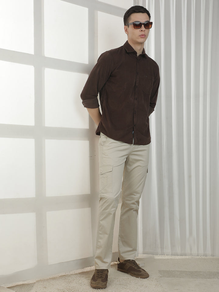 Tailored Walnut Brown Corduroy Shirt