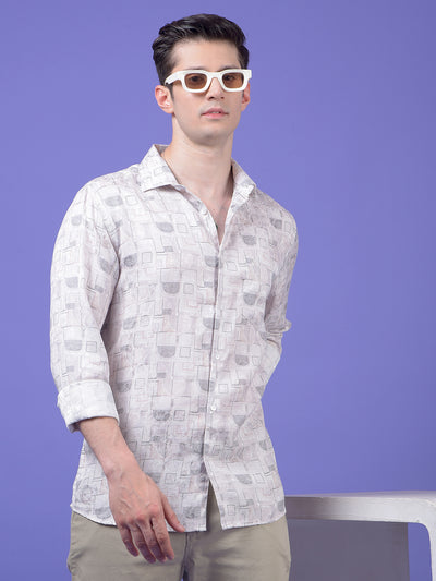 Off White Printed Linen Shirt